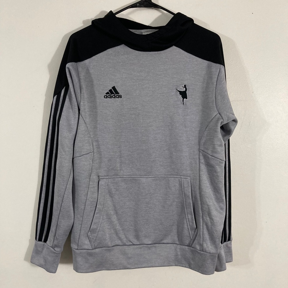 Adidas Hoodie Mens S Grey Black Dancer Embroidery Pullover Athletic Sweatshirt